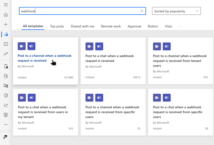 Criar Fluxo a partir do modelo Webhook